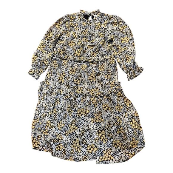 Violet Dresses & Skirts - Violet Dress Womens Size 14 Prairie Flowy Floral Ruffle Dress Black Yellow Boho